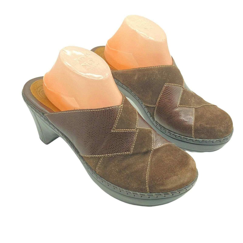 Vintage Nurture Leather Suede Clog Mule Shoes Womens Size 9.5 Brown wear on toe